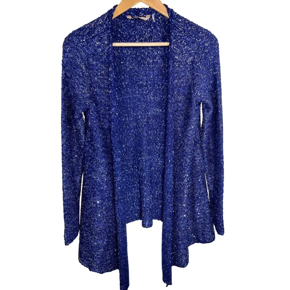Soft Surroundings Cardigan Womens‎ Small Blue Sequin Metallic Open Front